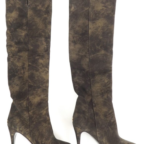 Chanel *BRAND NEW* Leather Knee-High Two-Tone Heeled Boots Size 39-1/2 - Picture 3 of 10